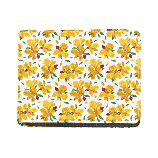 Yellow Alstroemeria Pattern Print Bifold Wallet