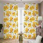 Yellow Alstroemeria Pattern Print Blackout Pencil Pleat Curtains