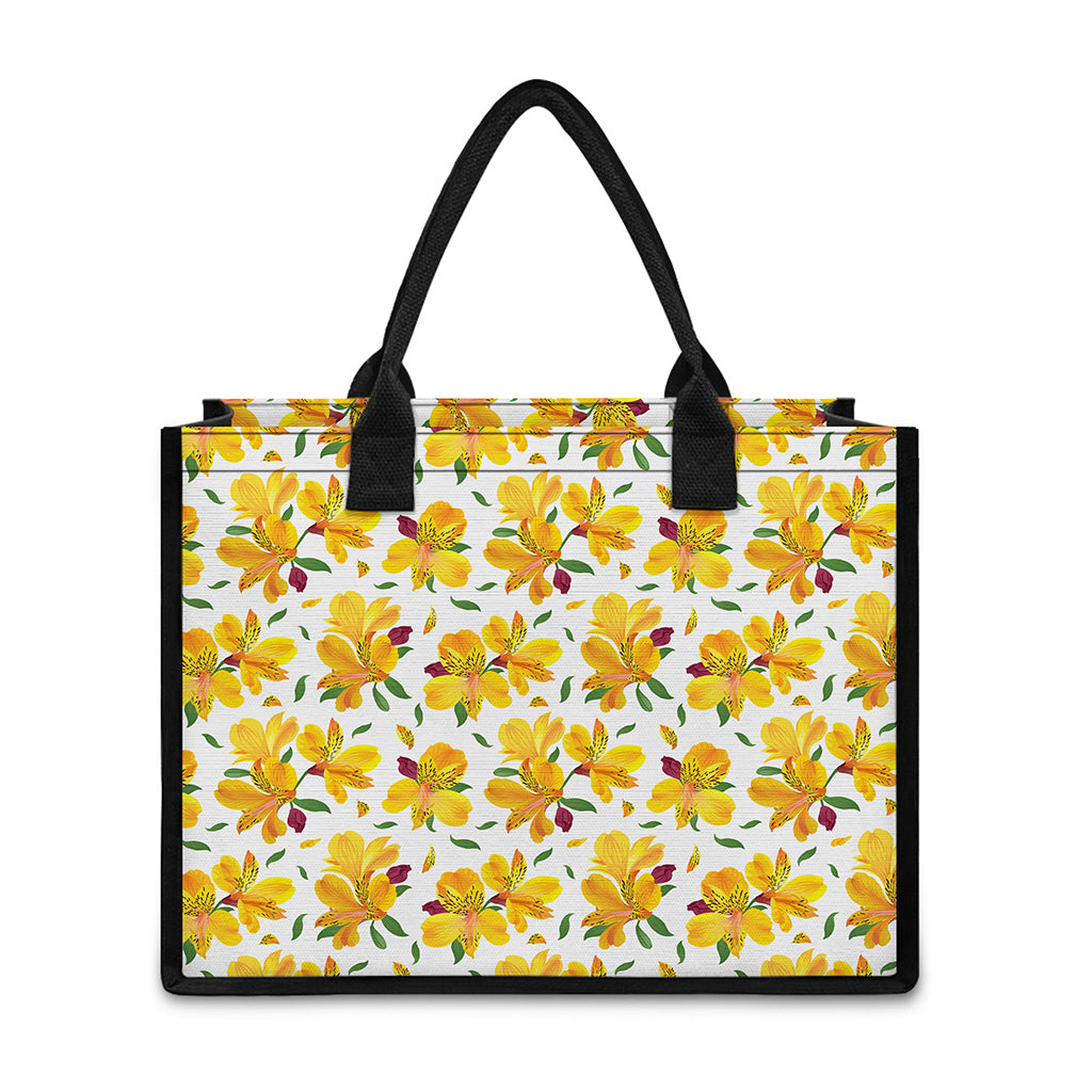 Yellow Alstroemeria Pattern Print Canvas Tote Bag