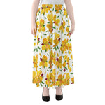 Yellow Alstroemeria Pattern Print Chiffon Maxi Skirt