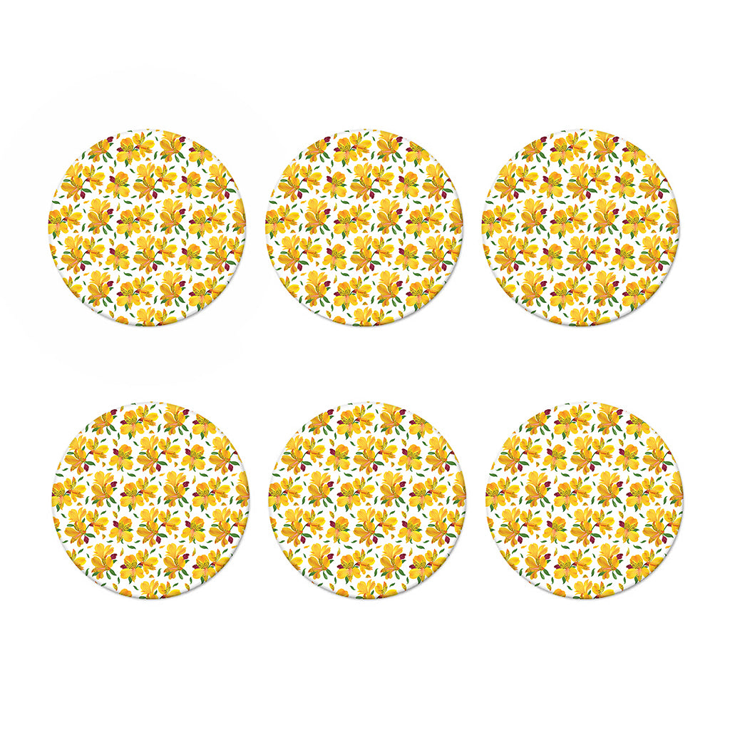 Yellow Alstroemeria Pattern Print Coaster Set