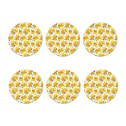 Yellow Alstroemeria Pattern Print Coaster Set