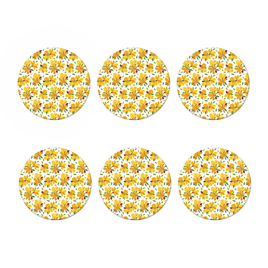 Yellow Alstroemeria Pattern Print Coaster Set