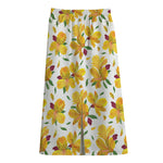 Yellow Alstroemeria Pattern Print Cotton Front Slit Maxi Skirt