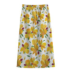 Yellow Alstroemeria Pattern Print Cotton Front Slit Maxi Skirt