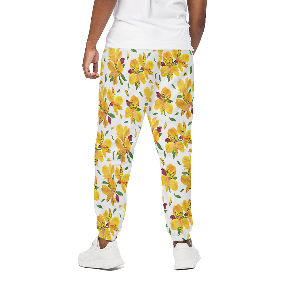 Yellow Alstroemeria Pattern Print Cotton Pants
