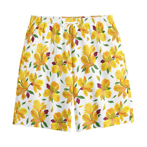 Yellow Alstroemeria Pattern Print Cotton Shorts