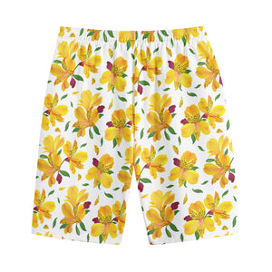 Yellow Alstroemeria Pattern Print Cotton Shorts