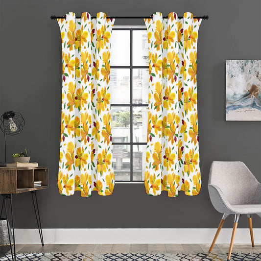 Yellow Alstroemeria Pattern Print Curtain