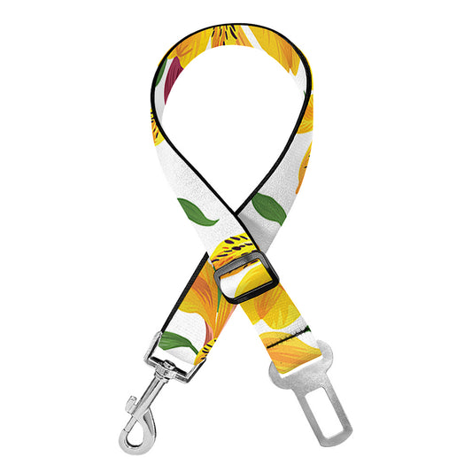 Yellow Alstroemeria Pattern Print Dog Seat Belt