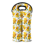 Yellow Alstroemeria Pattern Print Double Neoprene Wine Tote