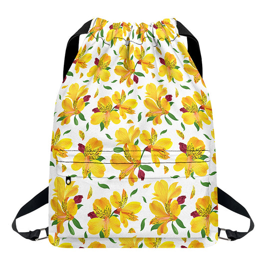 Yellow Alstroemeria Pattern Print Drawstring Backpack