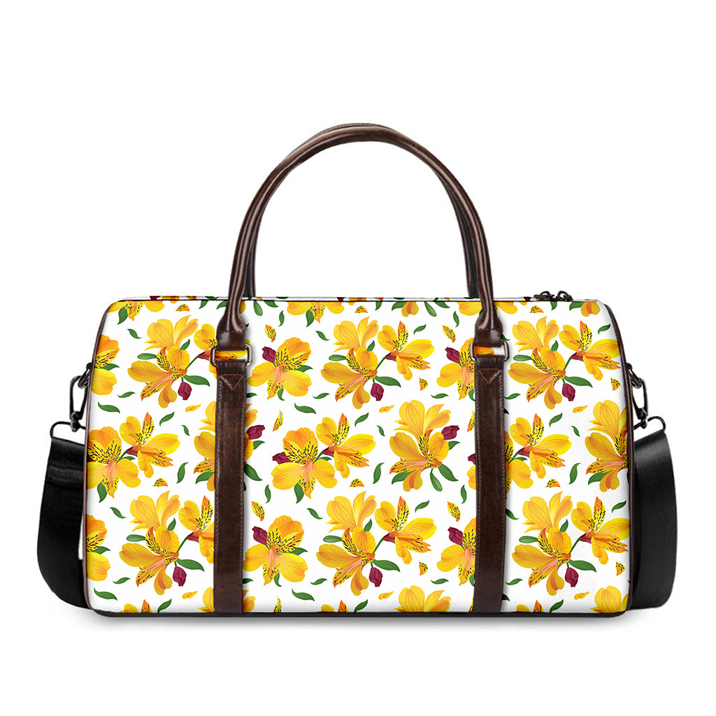 Yellow Alstroemeria Pattern Print Duffle Bag