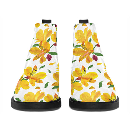 Yellow Alstroemeria Pattern Print Flat Ankle Boots