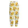 Yellow Alstroemeria Pattern Print Fleece Lined Knit Pants