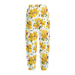 Yellow Alstroemeria Pattern Print Fleece Lined Knit Pants