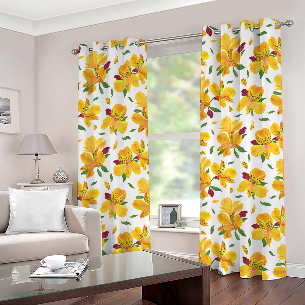 Yellow Alstroemeria Pattern Print Grommet Curtains