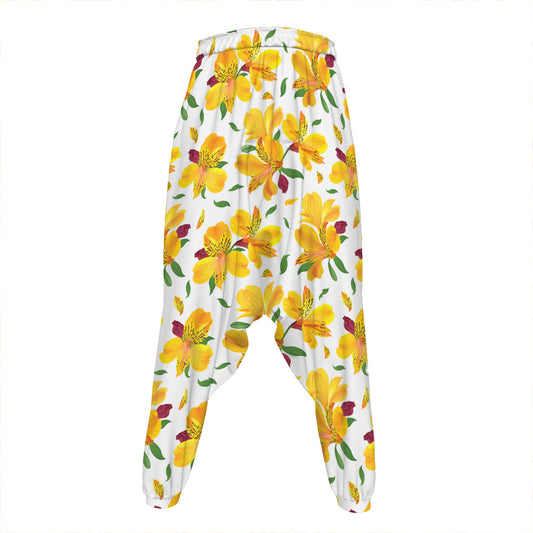 Yellow Alstroemeria Pattern Print Hammer Pants