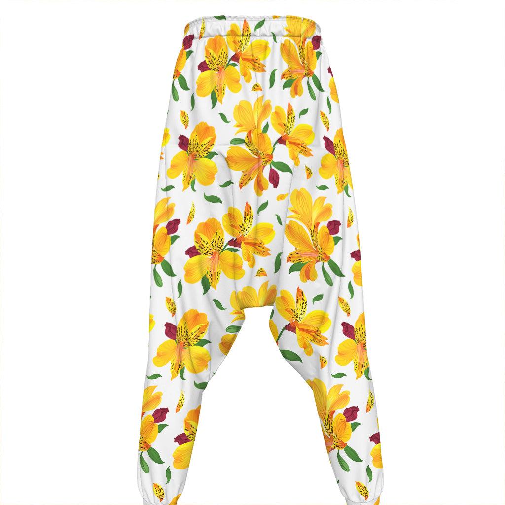 Yellow Alstroemeria Pattern Print Hammer Pants