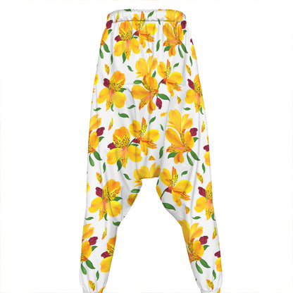 Yellow Alstroemeria Pattern Print Hammer Pants