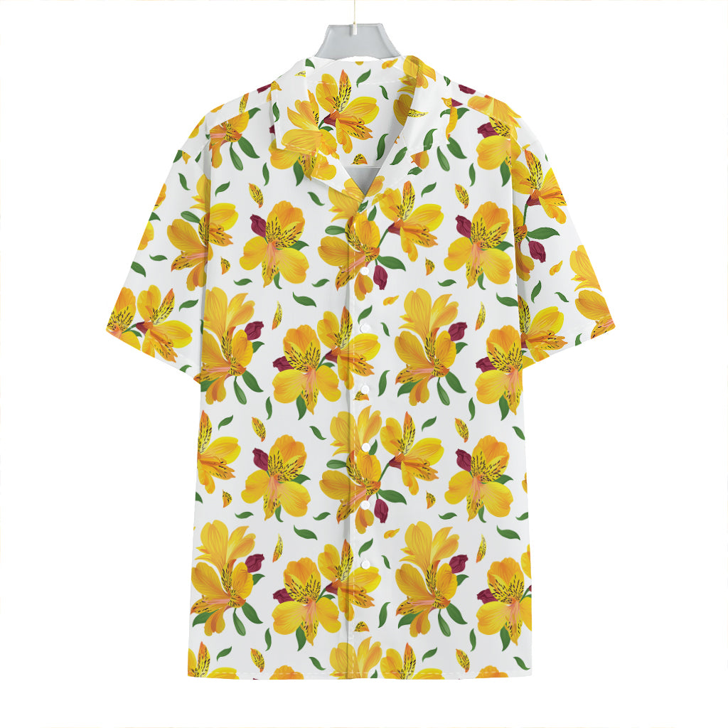 Yellow Alstroemeria Pattern Print Hawaiian Shirt