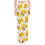 Yellow Alstroemeria Pattern Print High Slit Maxi Skirt