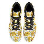 Yellow Alstroemeria Pattern Print High Top Leather Sneakers