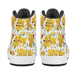 Yellow Alstroemeria Pattern Print High Top Leather Sneakers