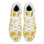 Yellow Alstroemeria Pattern Print High Top Leather Sneakers