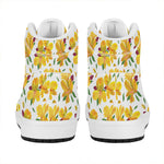 Yellow Alstroemeria Pattern Print High Top Leather Sneakers