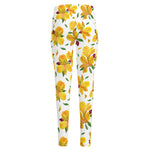 Yellow Alstroemeria Pattern Print High-Waisted Pocket Leggings