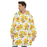 Yellow Alstroemeria Pattern Print Hoodie Blanket
