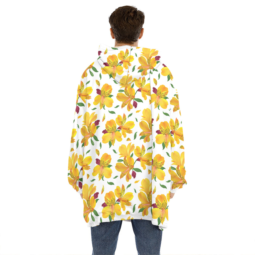 Yellow Alstroemeria Pattern Print Hoodie Blanket