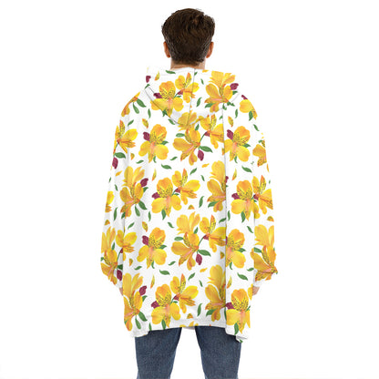 Yellow Alstroemeria Pattern Print Hoodie Blanket