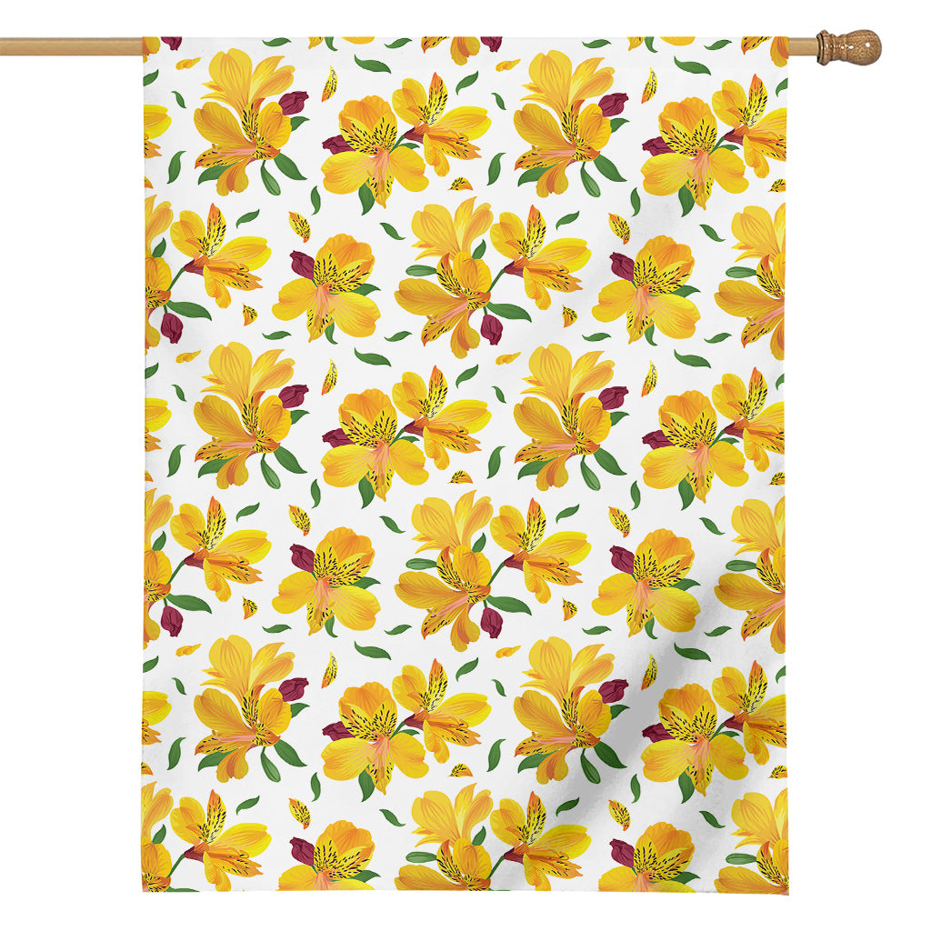 Yellow Alstroemeria Pattern Print House Flag