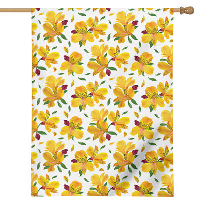Yellow Alstroemeria Pattern Print House Flag