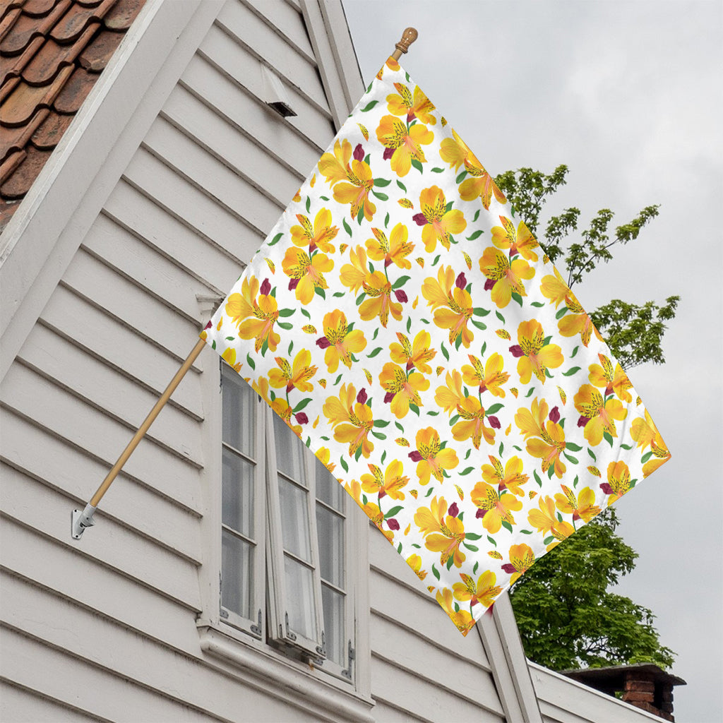 Yellow Alstroemeria Pattern Print House Flag
