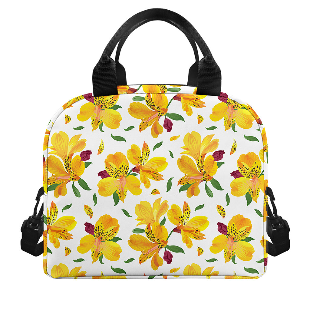 Yellow Alstroemeria Pattern Print Insulated Lunch Bag