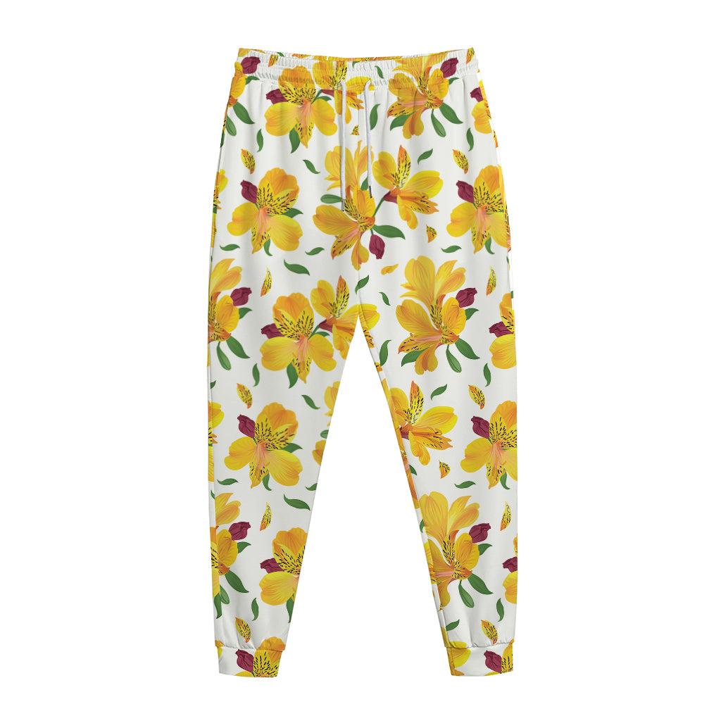 Yellow Alstroemeria Pattern Print Jogger Pants