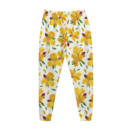 Yellow Alstroemeria Pattern Print Jogger Pants