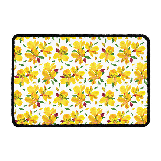 Yellow Alstroemeria Pattern Print Kitchen Mat