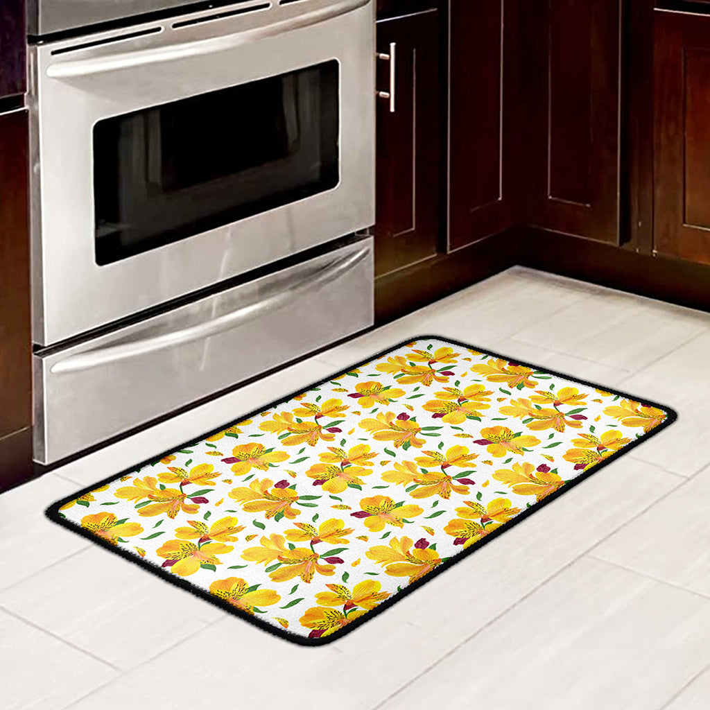 Yellow Alstroemeria Pattern Print Kitchen Mat
