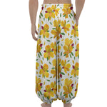 Yellow Alstroemeria Pattern Print Lantern Pants