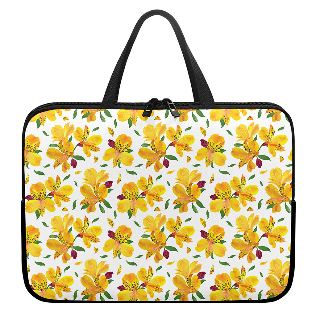 Yellow Alstroemeria Pattern Print Laptop Sleeve With Handle