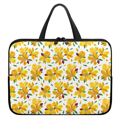 Yellow Alstroemeria Pattern Print Laptop Sleeve With Handle