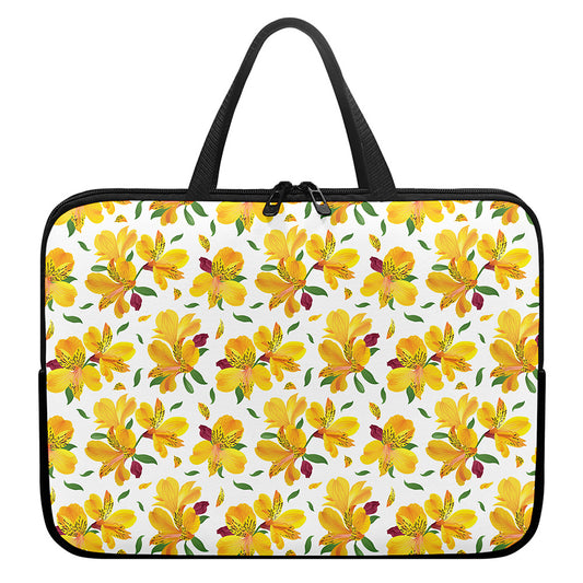 Yellow Alstroemeria Pattern Print Laptop Sleeve With Handle