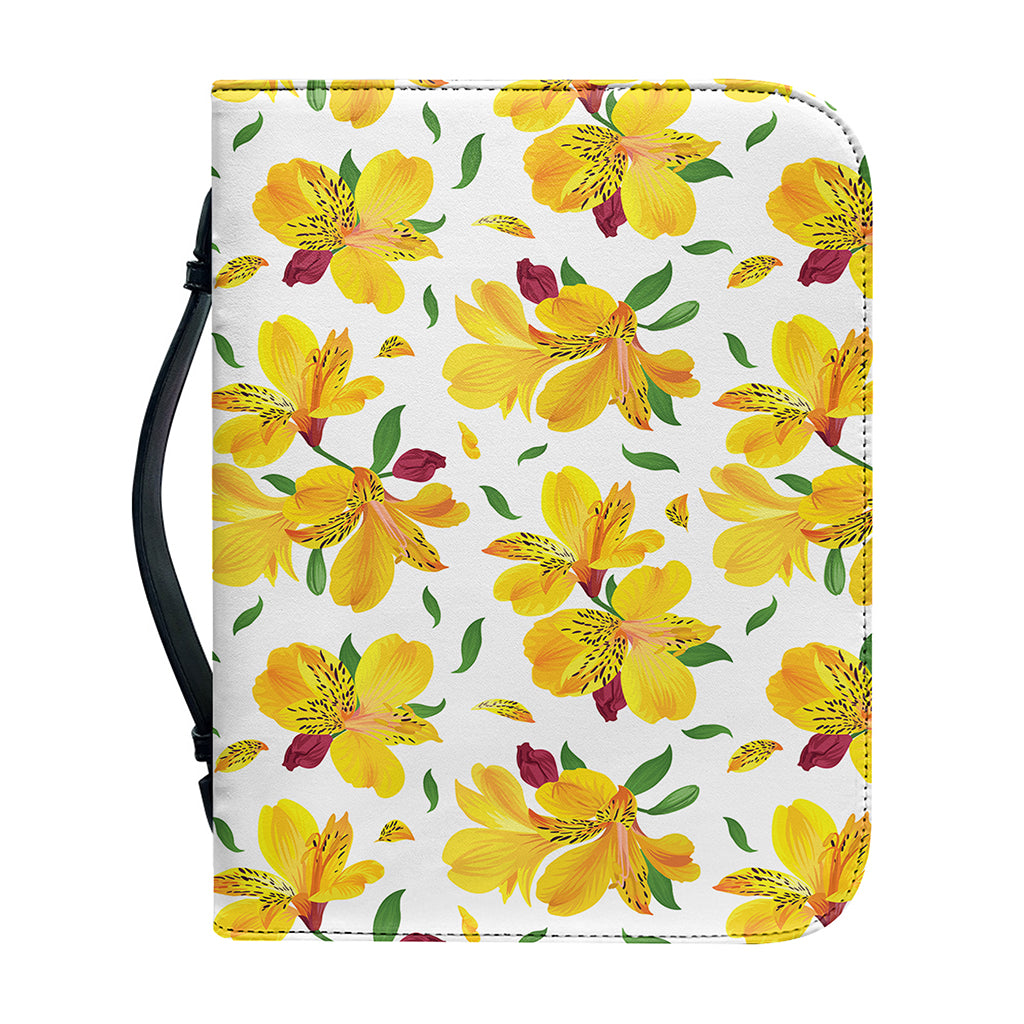Yellow Alstroemeria Pattern Print Leather Bible Cover