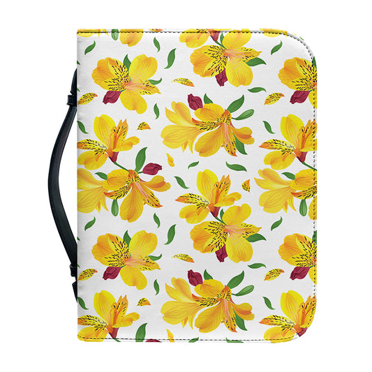 Yellow Alstroemeria Pattern Print Leather Bible Cover