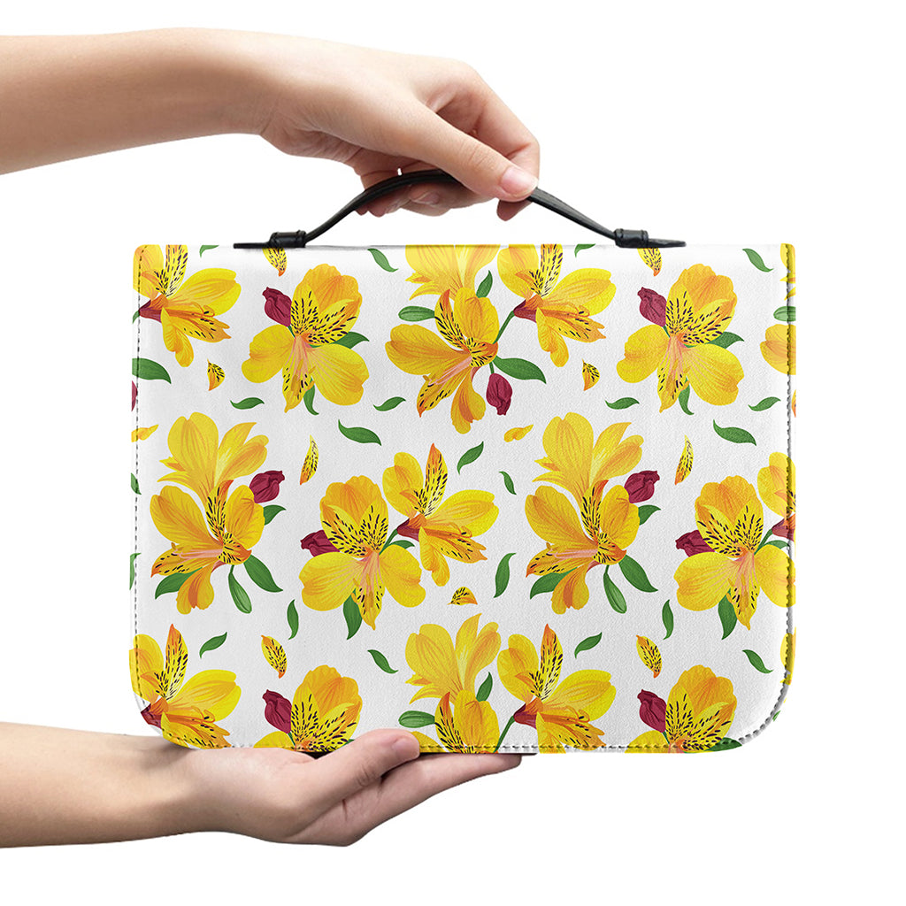 Yellow Alstroemeria Pattern Print Leather Bible Cover