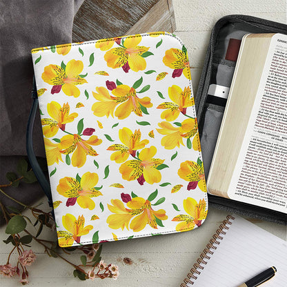 Yellow Alstroemeria Pattern Print Leather Bible Cover